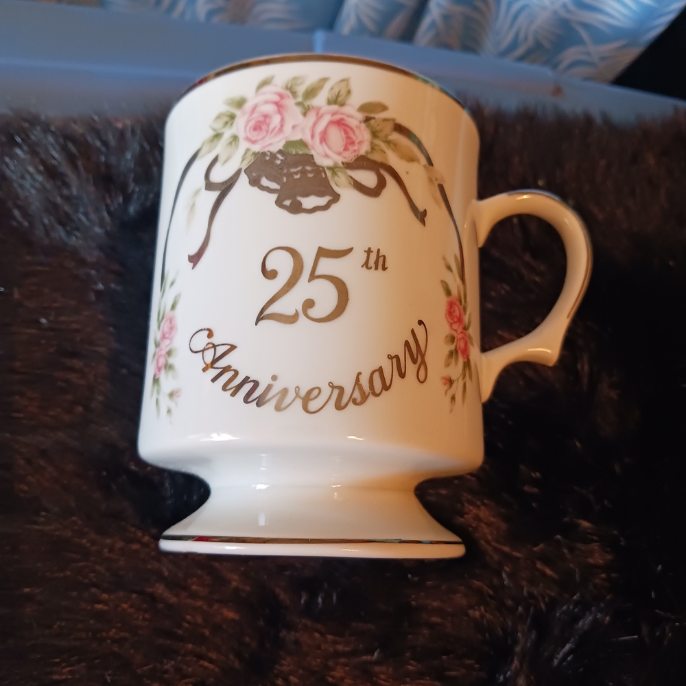 Lefton Cream and Pink 25th Anniversary Mug